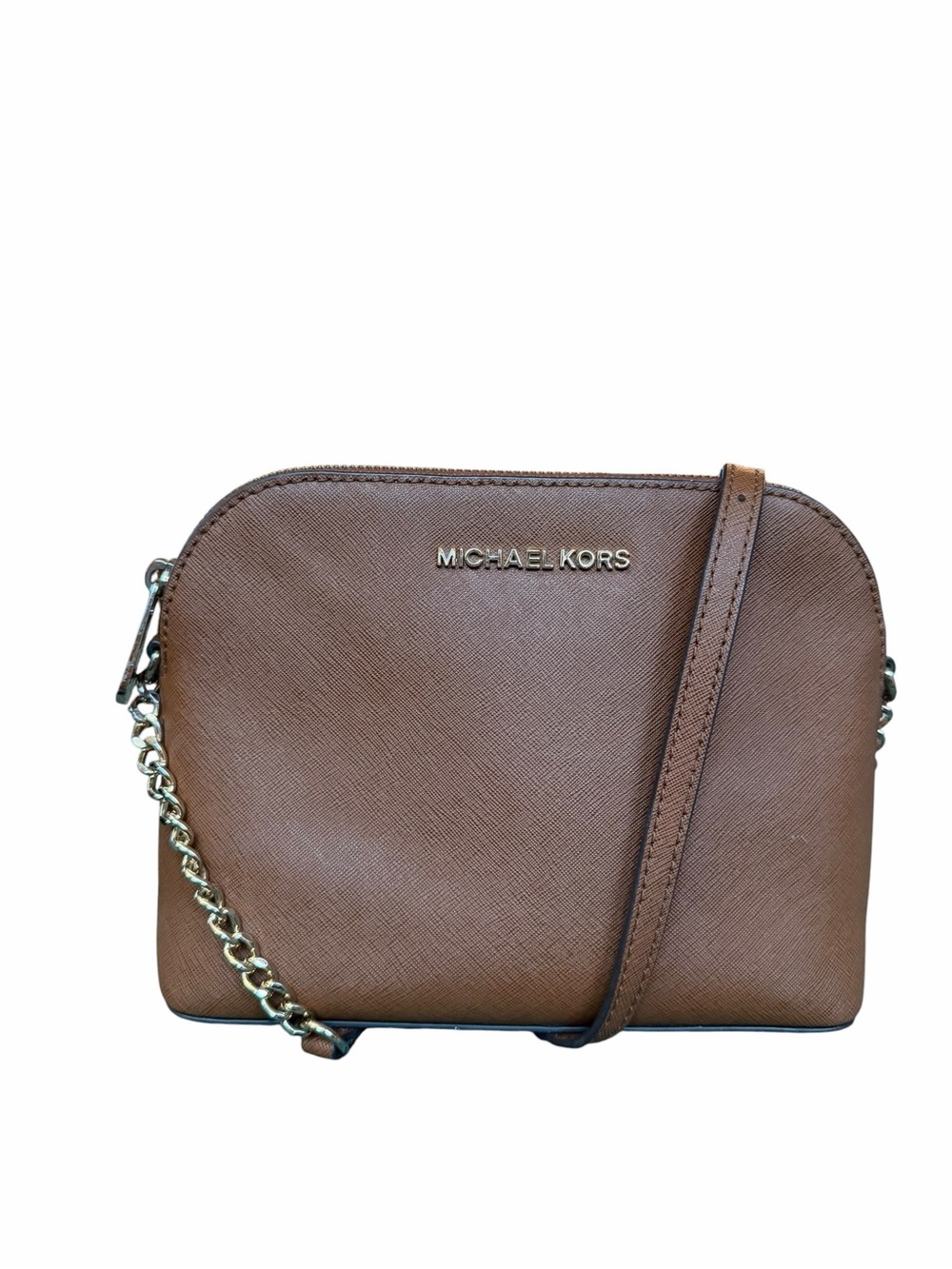🌟 Michael Kors Cindy Dome Crossbody Bag – Saffiano Leather Luggage Brown